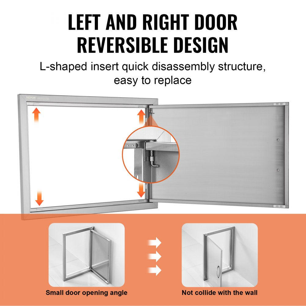 BBQ Access Door, 24W x 17H Inch Single Outdoor Kitchen Door, Stainless Steel Flush Mount Door, Wall Vertical Door with Handle, for BBQ Island, Grilling Station, Outside Cabinet