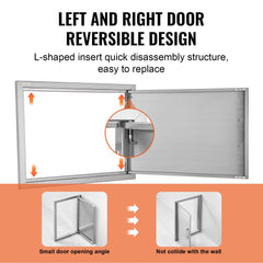BBQ Access Door, 24W x 17H Inch Single Outdoor Kitchen Door, Stainless Steel Flush Mount Door, Wall Vertical Door with Handle, for BBQ Island, Grilling Station, Outside Cabinet