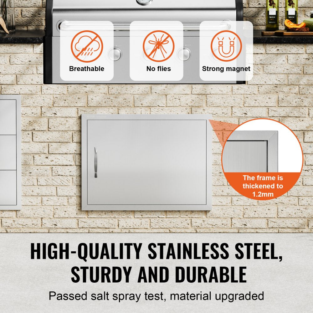 BBQ Access Door, 27W x 20H Inch Single Outdoor Kitchen Door, Stainless Steel Flush Mount Door, Wall Vertical Door with Handle, for BBQ Island, Grilling Station, Outside Cabinet