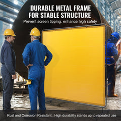 Welding Screen with Frame, 6` x 6` Welding Curtain Screen, Flame-Resistant Vinyl Welding Protection Screen on 4 Swivel Wheel (2 Lockable), Moveable & Professional for Workshop/Industrial, Yellow