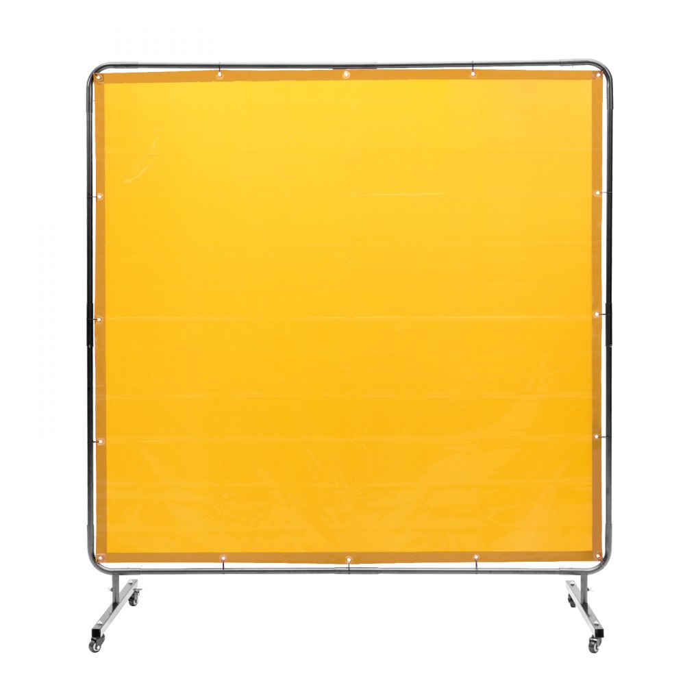 Welding Screen with Frame, 6` x 6` Welding Curtain Screen, Flame-Resistant Vinyl Welding Protection Screen on 4 Swivel Wheel (2 Lockable), Moveable & Professional for Workshop/Industrial, Yellow