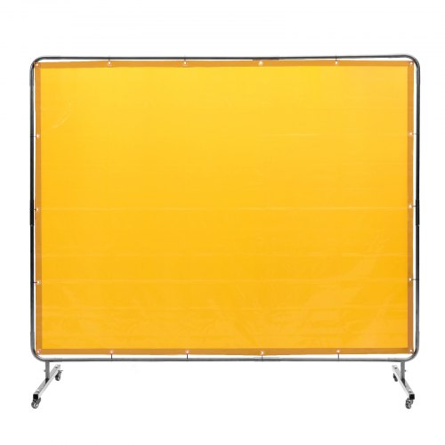 Welding Screen with Frame, 6` x 8` Welding Curtain Screen, Flame-Resistant Vinyl Welding Protection Screen on 4 Swivel Wheel (2 Lockable), Moveable & Professional for Workshop/Industrial, Yellow