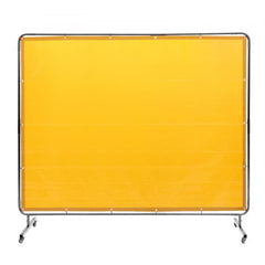 Welding Screen with Frame, 6` x 8` Welding Curtain Screen, Flame-Resistant Vinyl Welding Protection Screen on 4 Swivel Wheel (2 Lockable), Moveable & Professional for Workshop/Industrial, Yellow