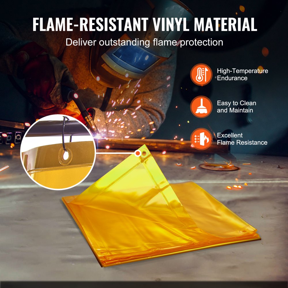 Welding Screen with Frame, 6` x 8` Welding Curtain Screen, Flame-Resistant Vinyl Welding Protection Screen on 4 Swivel Wheel (2 Lockable), Moveable & Professional for Workshop/Industrial, Yellow