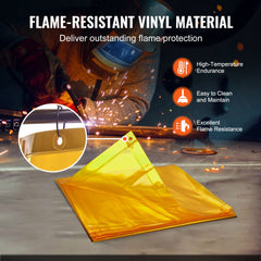 Welding Screen with Frame, 6` x 8` Welding Curtain Screen, Flame-Resistant Vinyl Welding Protection Screen on 4 Swivel Wheel (2 Lockable), Moveable & Professional for Workshop/Industrial, Yellow
