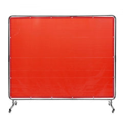 Welding Screen with Frame, 6` x 8` Welding Curtain Screen, Flame-Resistant Vinyl Welding Protection Screen on 4 Swivel Wheels (2 Lockable), Moveable & Professional for Workshop/Industrial, Red