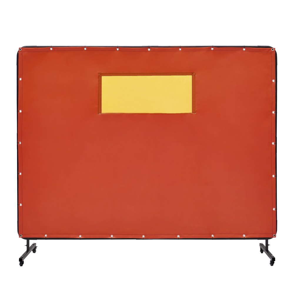 Welding Screen with Frame, 6` x 8` Welding Curtain Screens, Flame-Resistant Vinyl Welding Protection Screen with 4 Swivel Wheels (2 Lockable) & Transparent Window for Workshop/Industrial, Red