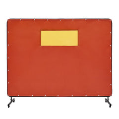 Welding Screen with Frame, 6` x 8` Welding Curtain Screens, Flame-Resistant Vinyl Welding Protection Screen with 4 Swivel Wheels (2 Lockable) & Transparent Window for Workshop/Industrial, Red