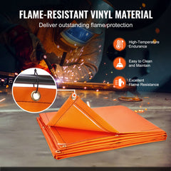 Welding Screen with Frame, 6` x 8` Welding Curtain Screens, Flame-Resistant Vinyl Welding Protection Screen with 4 Swivel Wheels (2 Lockable) & Transparent Window for Workshop/Industrial, Yellow