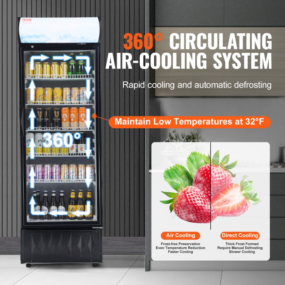 Commercial Merchandiser Refrigerator, 12.2 Cu.Ft / 345L Beverage Refrigerator Cooler Merchandiser, Glass Door Display Refrigerator Upright Fridge with 5 Adjustable Shelves, Customizable Lightbox