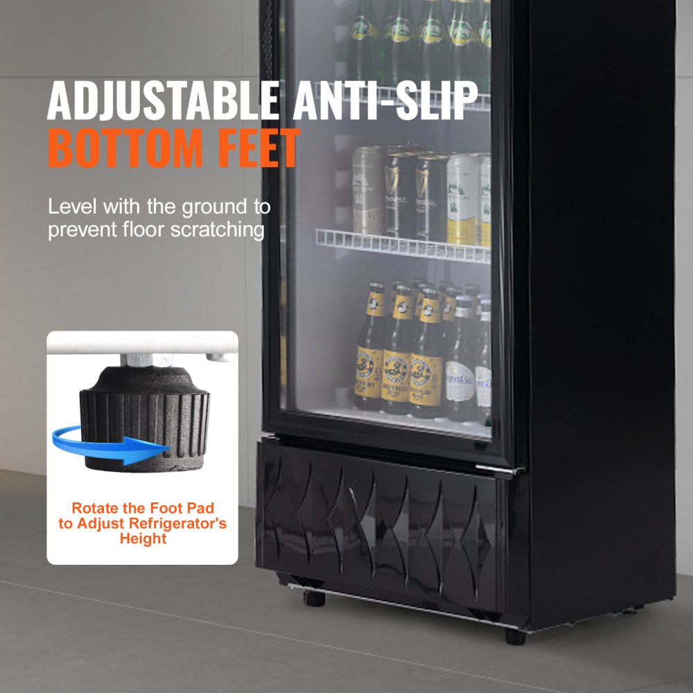 Commercial Merchandiser Refrigerator, 6.8 Cu.Ft / 195L Beverage Refrigerator Cooler Merchandiser, Glass Door Display Refrigerator Upright Fridge with 3 Adjustable Shelves, Customizable Lightbox