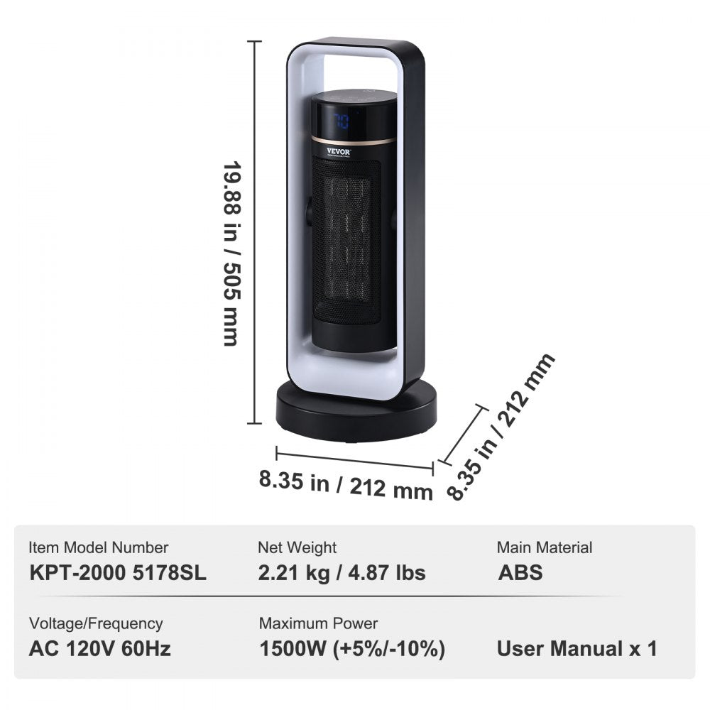 Bostome 1500W ceramic space heater with remote control and overheat protection features.