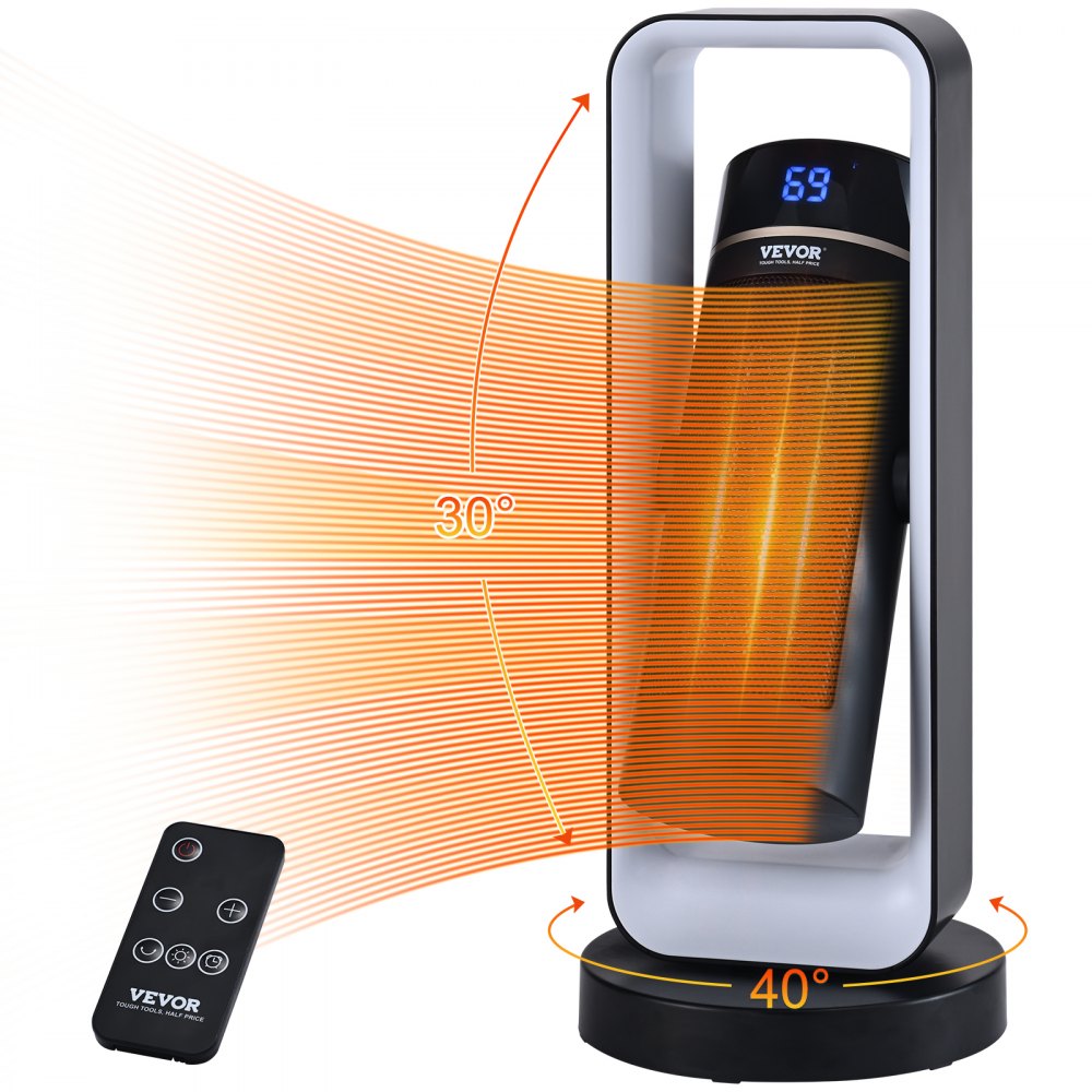 Bostome 1500W ceramic space heater with remote control and safety features in a compact design.
