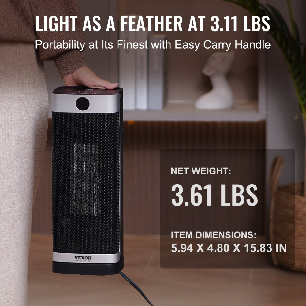 Bostome 1500W ceramic space heater with remote control and safety features for efficient heating.
