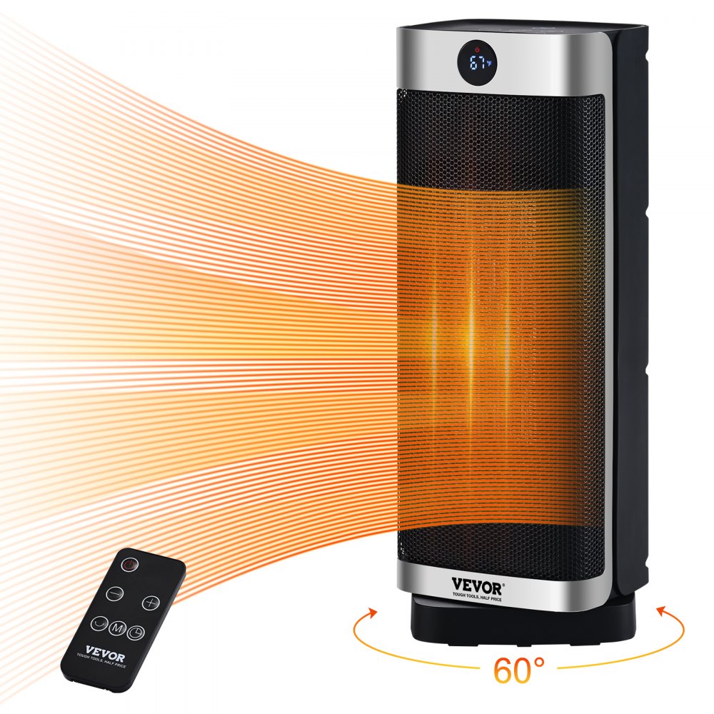 Bostome 1500W ceramic space heater with remote control and overheat protection features.