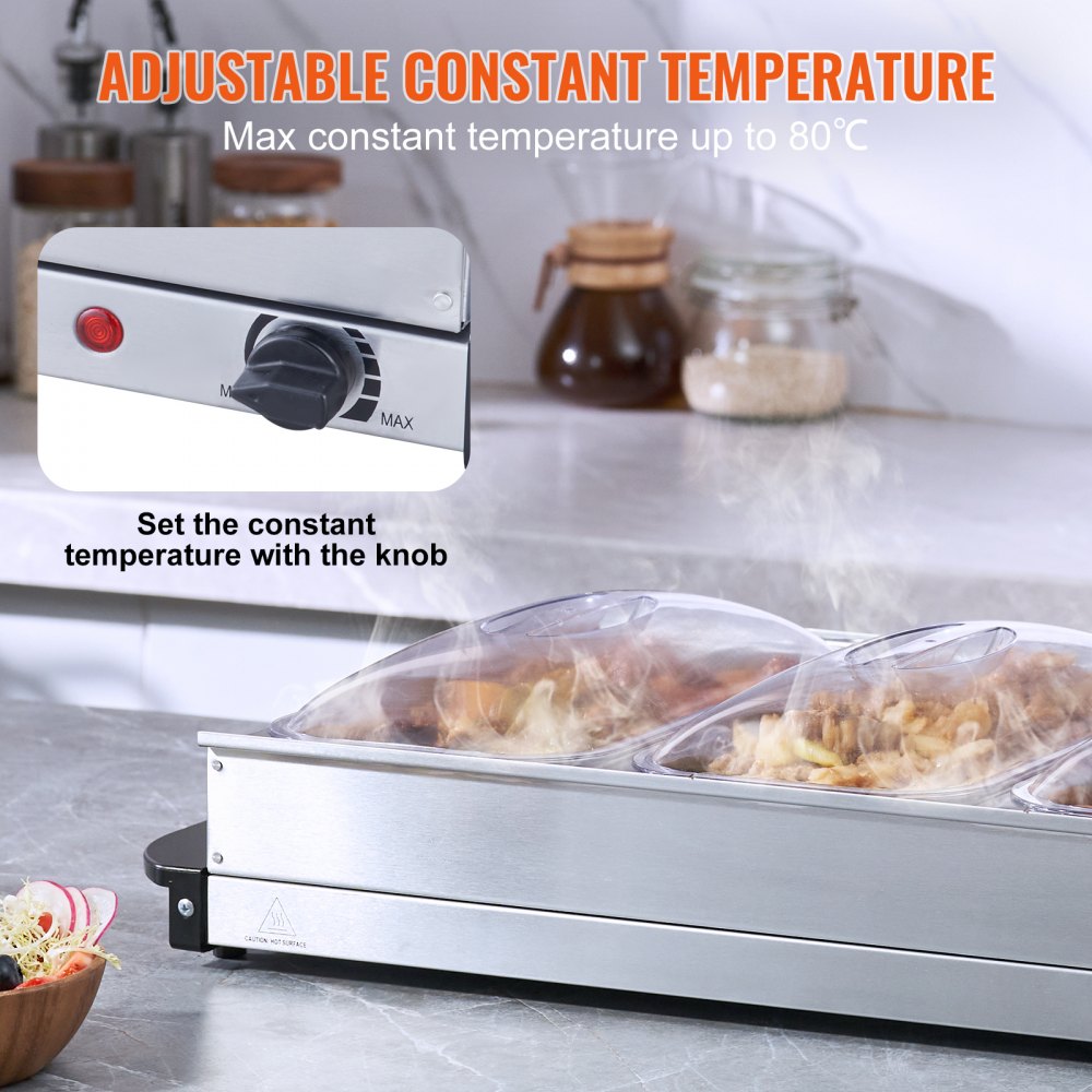 Electric Buffet Server & Food Warmer, 25.6" x 15" Portable Stainless Steel Chafing Dish Set with Temp Control & Oven-Safe Pan, Perfect for Catering, Parties, Events, Entertaining, Silver, ETL