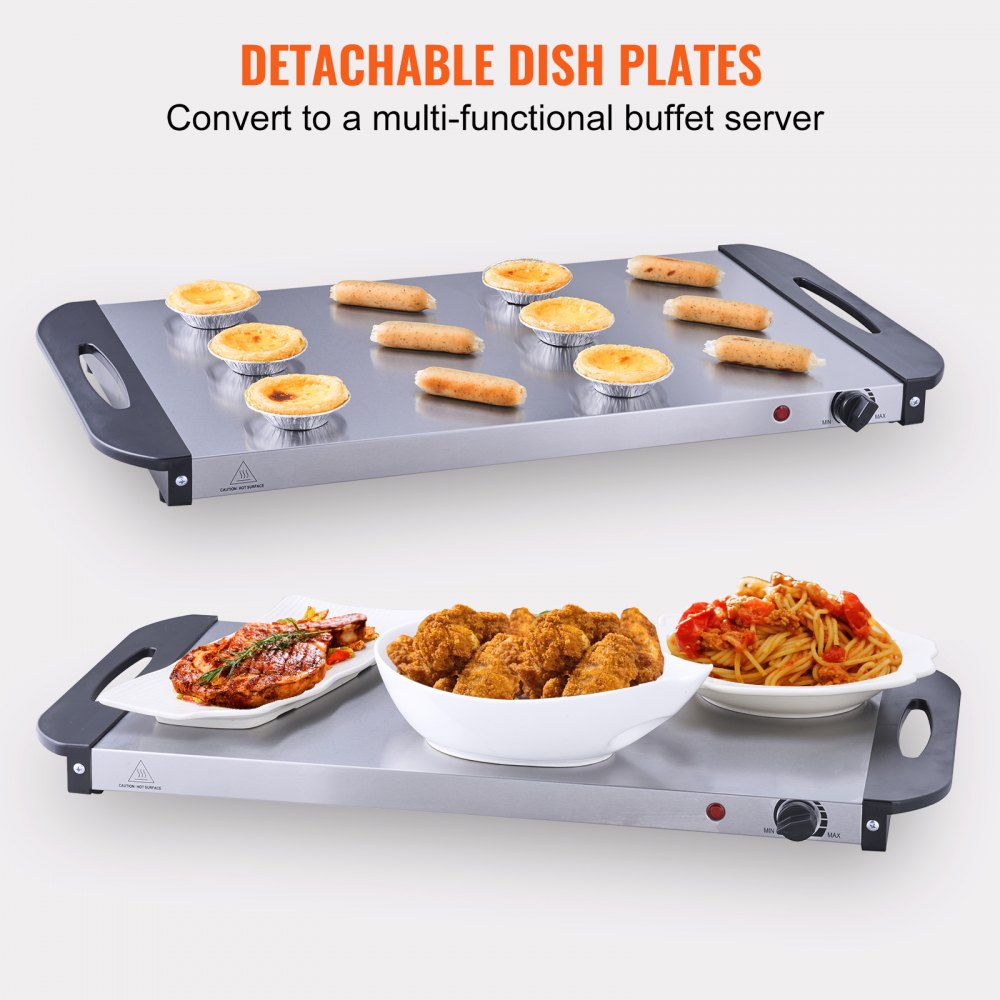 Electric Buffet Server & Food Warmer, 25.6" x 15" Portable Stainless Steel Chafing Dish Set with Temp Control & Oven-Safe Pan, Perfect for Catering, Parties, Events, Entertaining, Silver, ETL