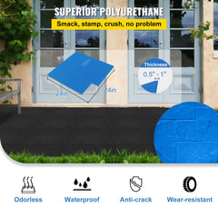 Set of four 24x24-inch blue polyurethane slate concrete stamp mats, 0.5-1 inch thick, with interlocking design.