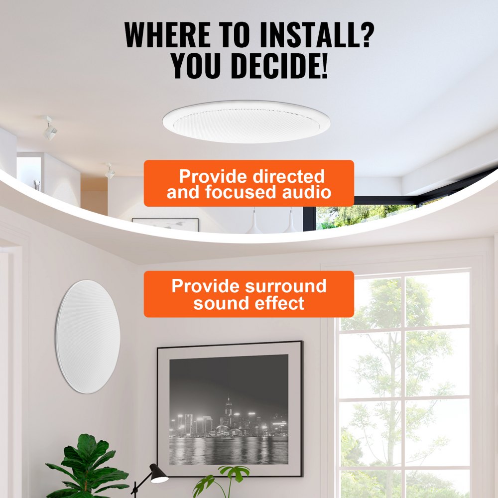 2 PCs 8 Inch in Ceiling Speakers, 50-Watts, Flush Mount Ceiling & in-Wall Speakers System with 8ΩImpedance 89dB Sensitivity, for Home Kitchen Living Room Bedroom or Covered Outdoor Porches
