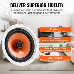 4 PCs 8 Inch in Ceiling Speakers, 100-Watts, Flush Mount Ceiling & in-Wall Speakers System with 8ΩImpedance 89dB Sensitivity, for Home Kitchen Living Room Bedroom or Covered Outdoor Porches