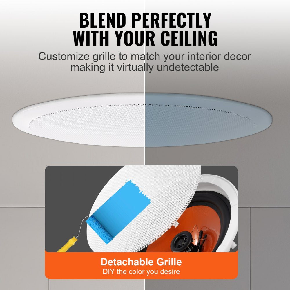 4 PCs 8 Inch in Ceiling Speakers, 100-Watts, Flush Mount Ceiling & in-Wall Speakers System with 8ΩImpedance 89dB Sensitivity, for Home Kitchen Living Room Bedroom or Covered Outdoor Porches