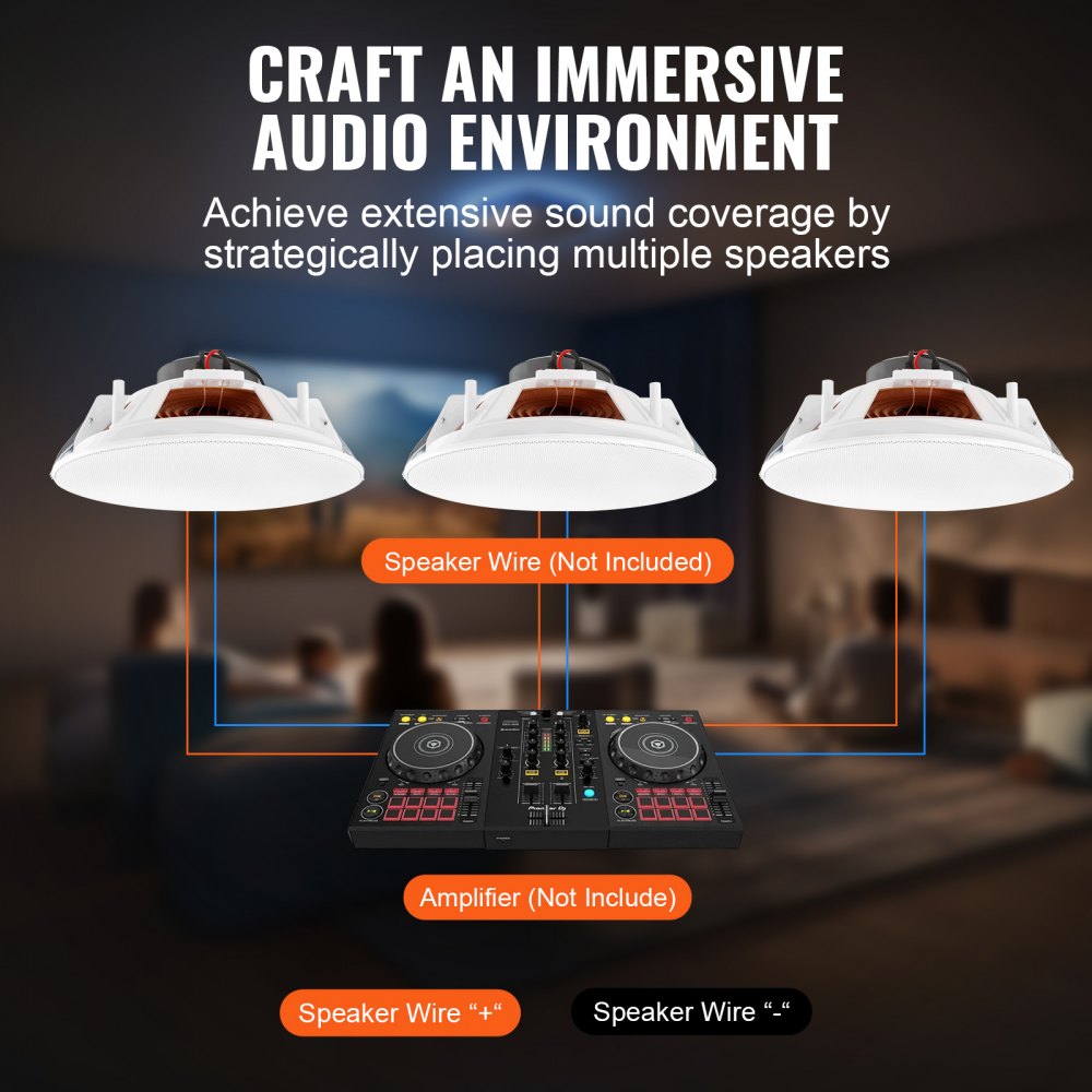 4 PCs 8 Inch in Ceiling Speakers, 100-Watts, Flush Mount Ceiling & in-Wall Speakers System with 8ΩImpedance 89dB Sensitivity, for Home Kitchen Living Room Bedroom or Covered Outdoor Porches