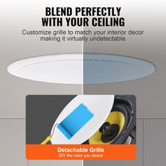 8 Inch in Ceiling Speakers, 200-Watts, Flush Mount Ceiling & in-Wall Speakers System with 8ΩImpedance 89dB Sensitivity, for Home Kitchen Living Room Bedroom or Covered Outdoor Porches, Single