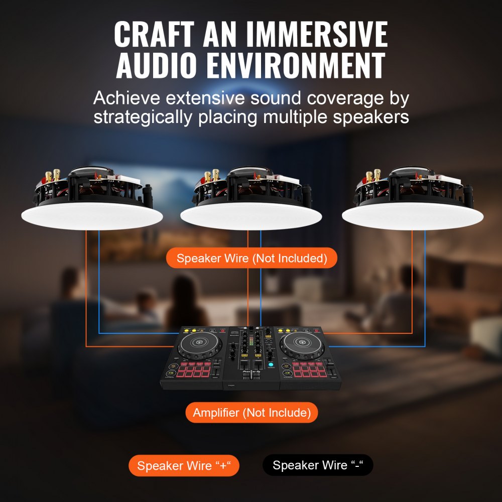 8 Inch in Ceiling Speakers, 200-Watts, Flush Mount Ceiling & in-Wall Speakers System with 8ΩImpedance 89dB Sensitivity, for Home Kitchen Living Room Bedroom or Covered Outdoor Porches, Single