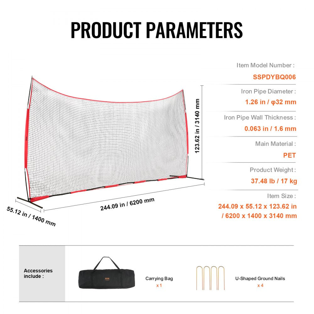 Barricade Backstop Net, 20x10 ft Ball Sports Barrier Netting, Portable Practice Equipment with Carry Bag, Protection Screen for Baseball Softball Lacrosse Soccer Hockey Training, for Backyard