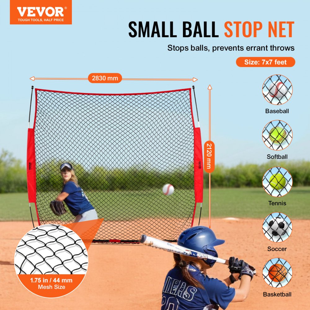 Barricade Backstop Net, 7x7 ft Ball Sports Barrier Netting, Portable Practice Equipment with Carry Bag, Protection Screen for Baseball Softball Lacrosse Soccer Hockey Training, for Backyard