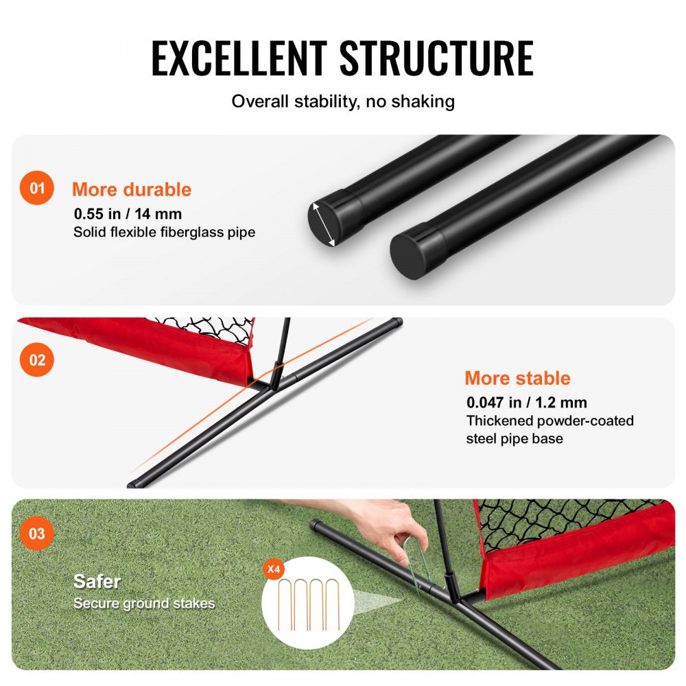 Barricade Backstop Net, 7x7 ft Ball Sports Barrier Netting, Portable Practice Equipment with Carry Bag, Protection Screen for Baseball Softball Lacrosse Soccer Hockey Training, for Backyard