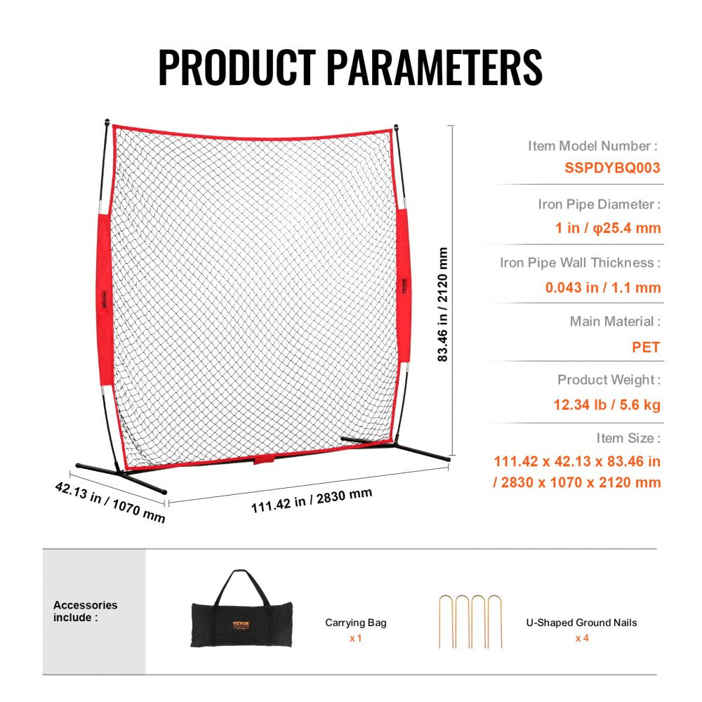 Barricade Backstop Net, 7x7 ft Ball Sports Barrier Netting, Portable Practice Equipment with Carry Bag, Protection Screen for Baseball Softball Lacrosse Soccer Hockey Training, for Backyard
