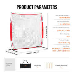Barricade Backstop Net, 7x7 ft Ball Sports Barrier Netting, Portable Practice Equipment with Carry Bag, Protection Screen for Baseball Softball Lacrosse Soccer Hockey Training, for Backyard