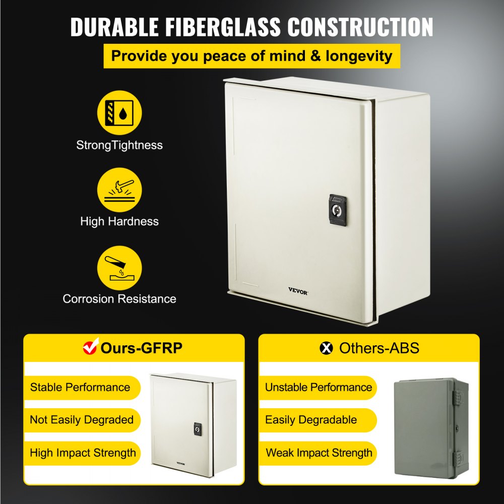Fiberglass STELL Enclosure, 12 x 10 x 6`` NEMA 4X Fiberglass Electrical Box, IP66 Waterproof & Dustproof, Outdoor/Indoor Electrical Junction Box, with Mounting Plate(30 x 25 x 14 cm)