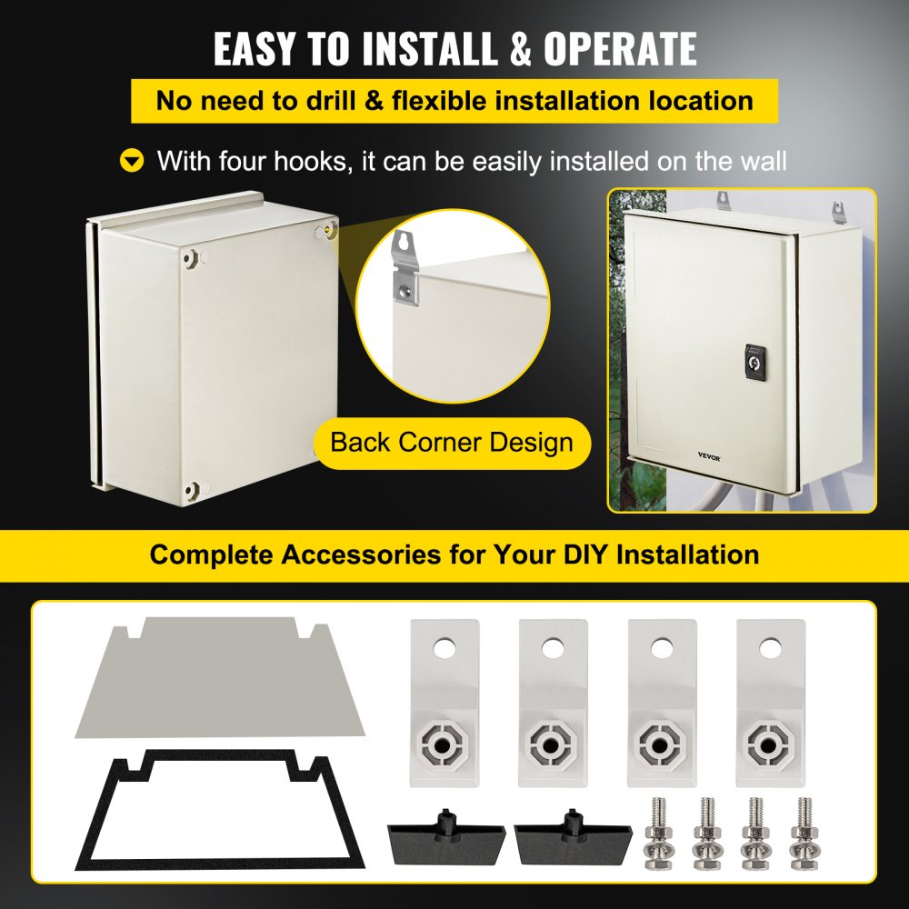 Fiberglass STELL Enclosure, 12 x 10 x 6`` NEMA 4X Fiberglass Electrical Box, IP66 Waterproof & Dustproof, Outdoor/Indoor Electrical Junction Box, with Mounting Plate(30 x 25 x 14 cm)