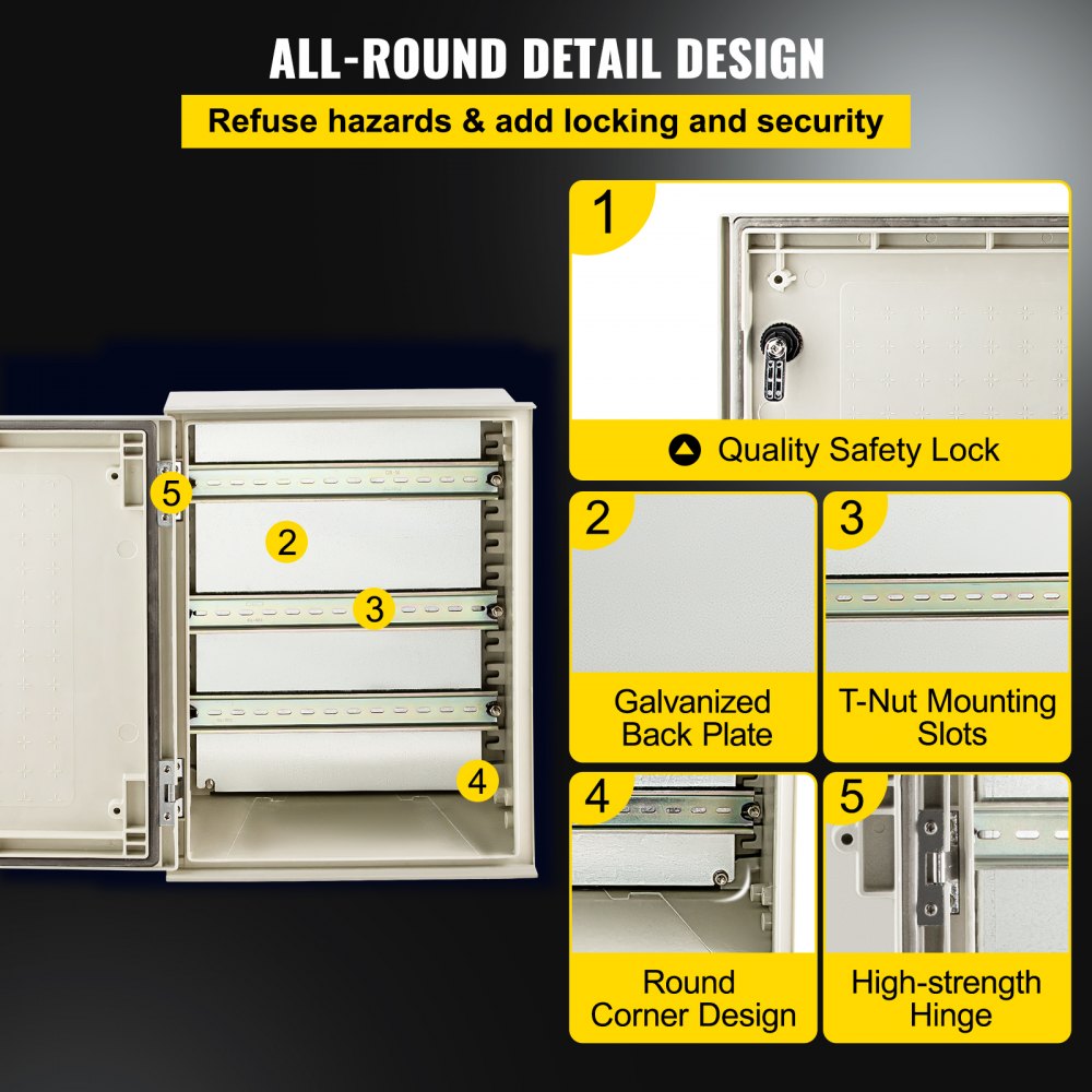 NEMA Steel Enclosure, 16 x 12 x 8`` NEMA 4X Fiberglass Electrical Box, IP66 Waterproof & Dustproof, Outdoor/Indoor Electrical Junction Box, with Mounting Plate(40 x 30 x 20 cm)