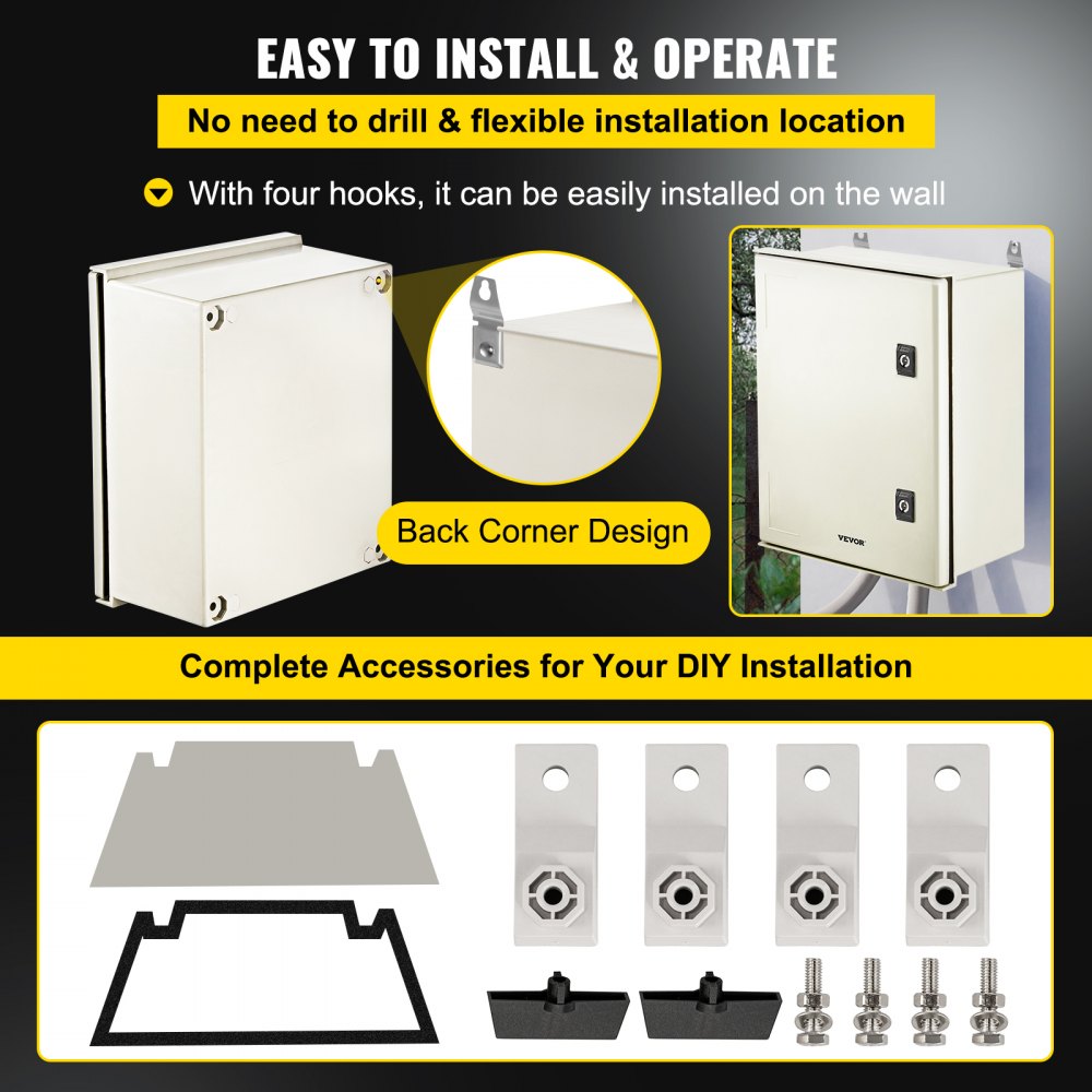 NEMA Steel Enclosure, 16 x 12 x 8`` NEMA 4X Fiberglass Electrical Box, IP66 Waterproof & Dustproof, Outdoor/Indoor Electrical Junction Box, with Mounting Plate(40 x 30 x 20 cm)