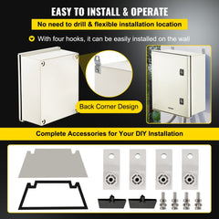 NEMA Steel Enclosure, 16 x 12 x 8`` NEMA 4X Fiberglass Electrical Box, IP66 Waterproof & Dustproof, Outdoor/Indoor Electrical Junction Box, with Mounting Plate(40 x 30 x 20 cm)