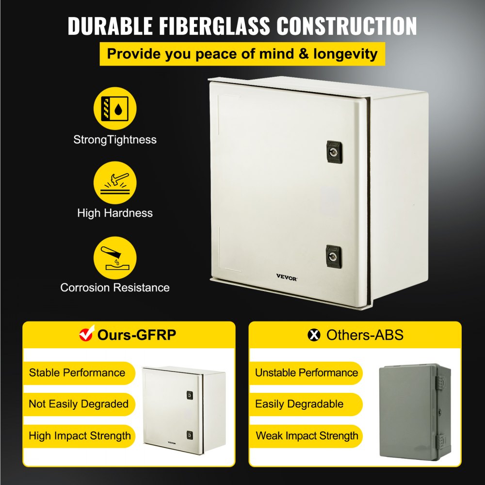 NEMA Steel Enclosure, 16 x 16 x 8`` NEMA 4X Fiberglass Electrical Box, IP66 Waterproof & Dustproof, Outdoor/Indoor Electrical Junction Box, with Mounting Plate(40 x 40 x 20 cm)