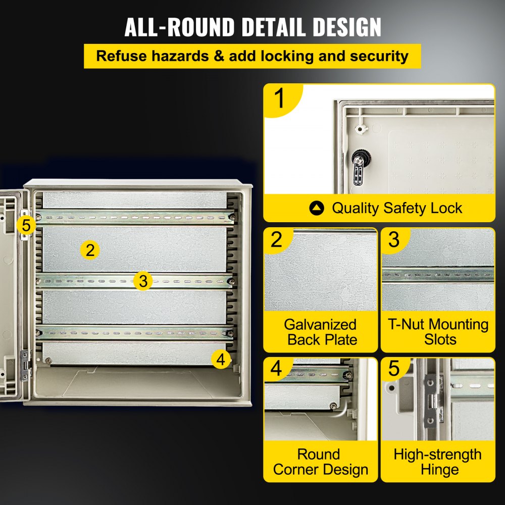 NEMA Steel Enclosure, 16 x 16 x 8`` NEMA 4X Fiberglass Electrical Box, IP66 Waterproof & Dustproof, Outdoor/Indoor Electrical Junction Box, with Mounting Plate(40 x 40 x 20 cm)