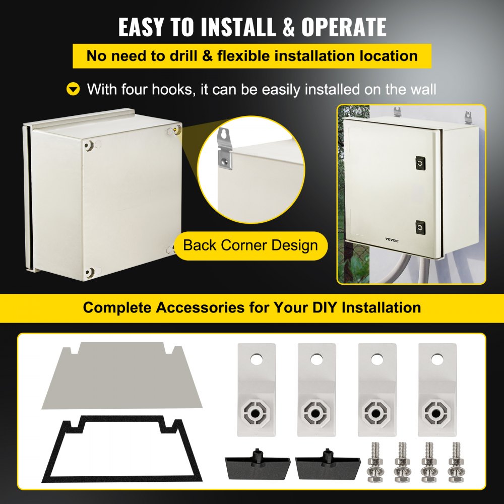 NEMA Steel Enclosure, 16 x 16 x 8`` NEMA 4X Fiberglass Electrical Box, IP66 Waterproof & Dustproof, Outdoor/Indoor Electrical Junction Box, with Mounting Plate(40 x 40 x 20 cm)