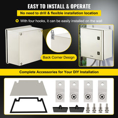 NEMA Steel Enclosure, 16 x 16 x 8`` NEMA 4X Fiberglass Electrical Box, IP66 Waterproof & Dustproof, Outdoor/Indoor Electrical Junction Box, with Mounting Plate(40 x 40 x 20 cm)