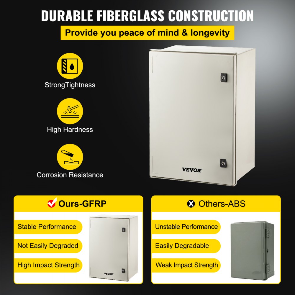 NEMA Steel Enclosure, 24 x 16 x 9`` NEMA 4X Fiberglass Electrical Box, IP66 Waterproof & Dustproof, Outdoor/Indoor Electrical Junction Box, with Mounting Plate(60 x 40 x 23 cm)