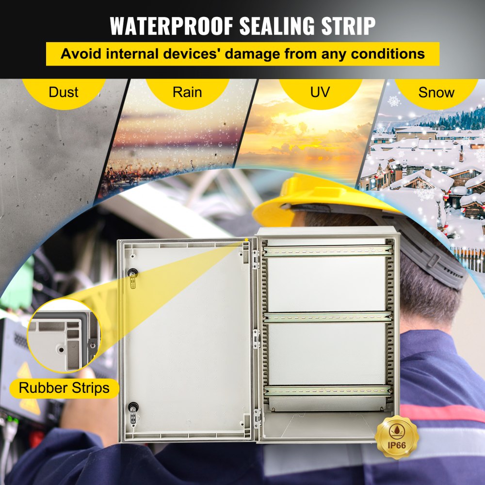 NEMA Steel Enclosure, 24 x 16 x 9`` NEMA 4X Fiberglass Electrical Box, IP66 Waterproof & Dustproof, Outdoor/Indoor Electrical Junction Box, with Mounting Plate(60 x 40 x 23 cm)