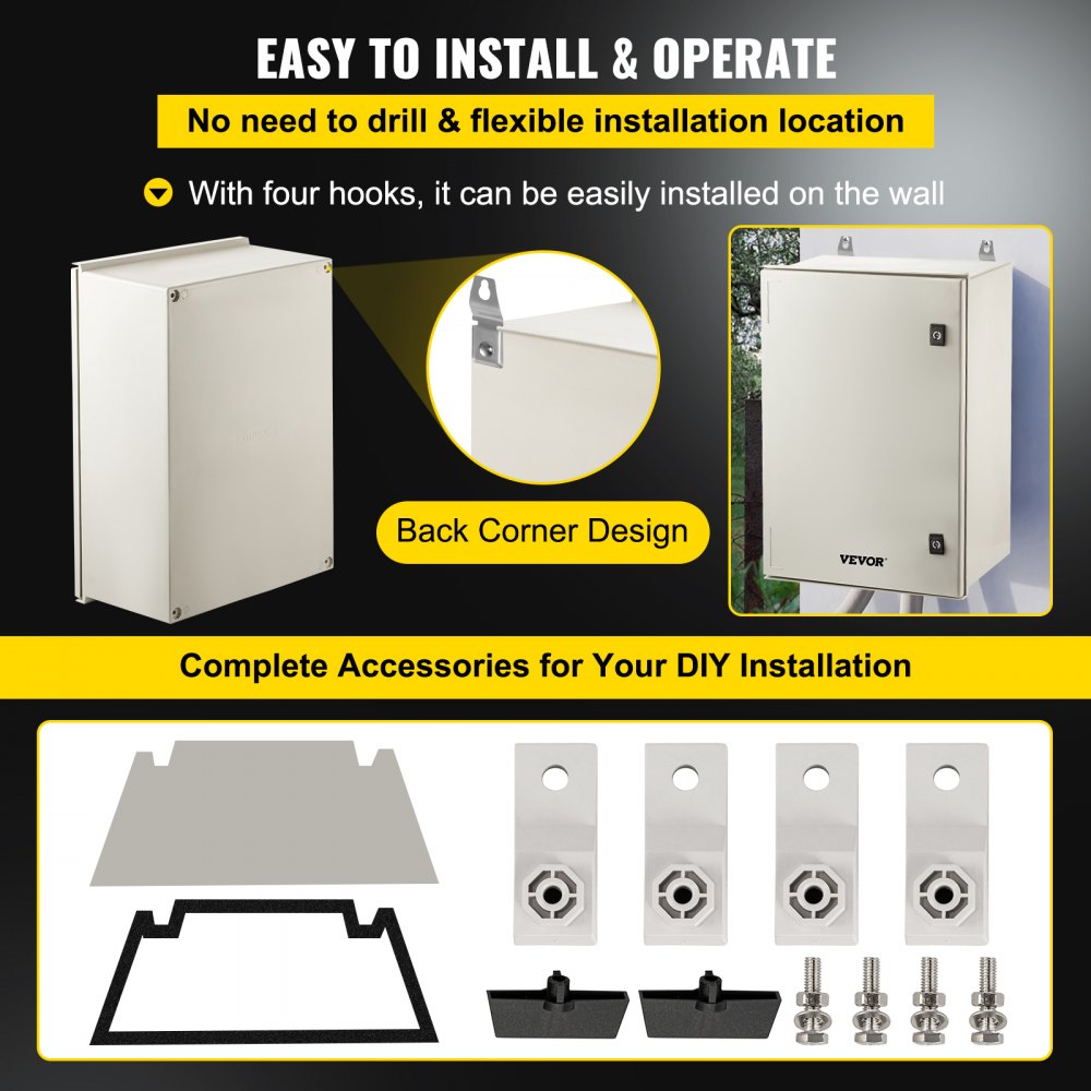 NEMA Steel Enclosure, 24 x 16 x 9`` NEMA 4X Fiberglass Electrical Box, IP66 Waterproof & Dustproof, Outdoor/Indoor Electrical Junction Box, with Mounting Plate(60 x 40 x 23 cm)