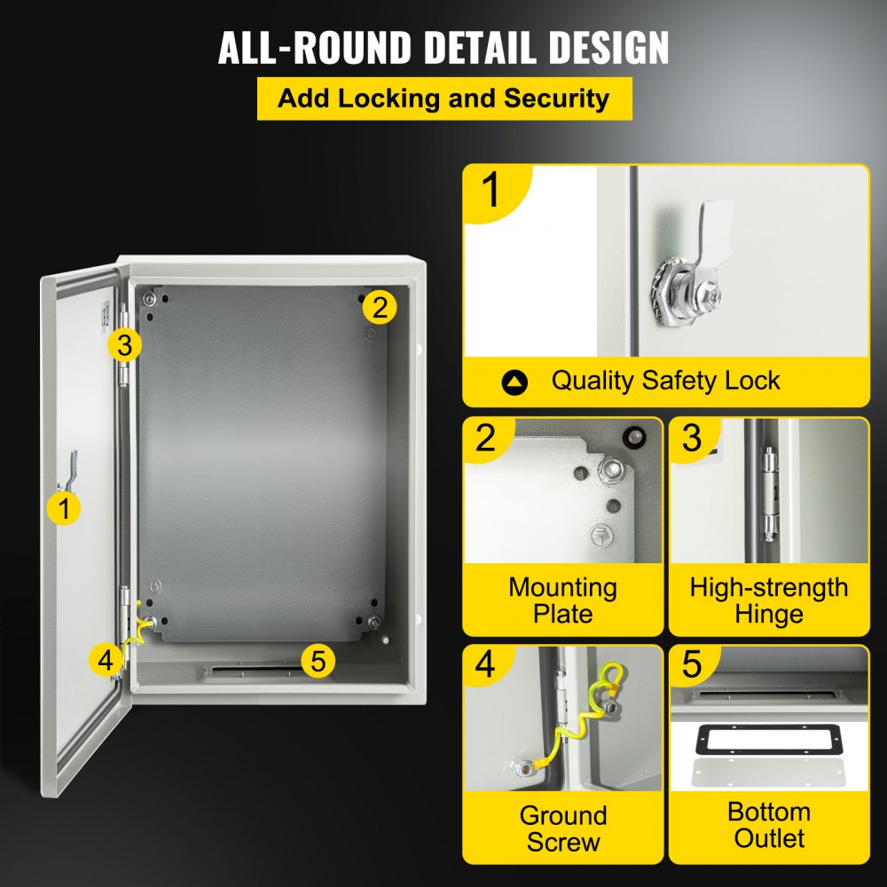 NEMA Steel Enclosure ,12 x 8 x 6`` NEMA 4X Steel Electrical Box, IP66 Waterproof & Dustproof, Outdoor/Indoor Electrical Junction Box, with Mounting Plate