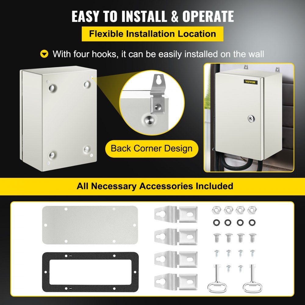 NEMA Steel Enclosure ,12 x 8 x 6`` NEMA 4X Steel Electrical Box, IP66 Waterproof & Dustproof, Outdoor/Indoor Electrical Junction Box, with Mounting Plate