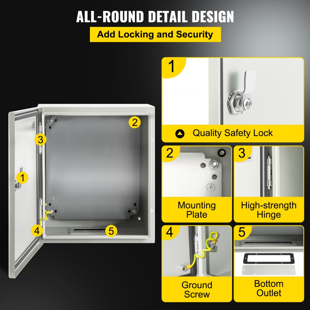 NEMA Steel Enclosure, 12 x 10 x 6`` NEMA 4X Steel Electrical Box, IP66 Waterproof & Dustproof, Outdoor/Indoor Electrical Junction Box, with Mounting Plate