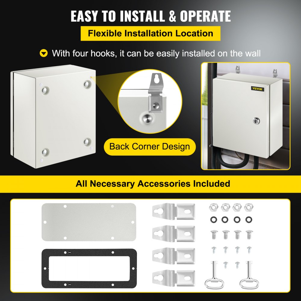NEMA Steel Enclosure, 12 x 10 x 6`` NEMA 4X Steel Electrical Box, IP66 Waterproof & Dustproof, Outdoor/Indoor Electrical Junction Box, with Mounting Plate