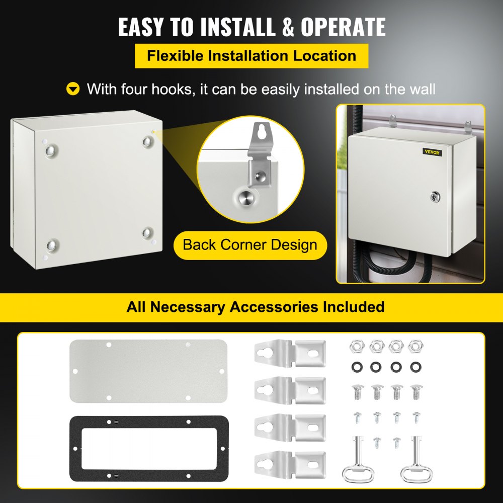 NEMA Steel Enclosure, 12 x 12 x 6`` NEMA 4X Steel Electrical Box, IP66 Waterproof & Dustproof, Outdoor/Indoor Electrical Junction Box, with Mounting Plate